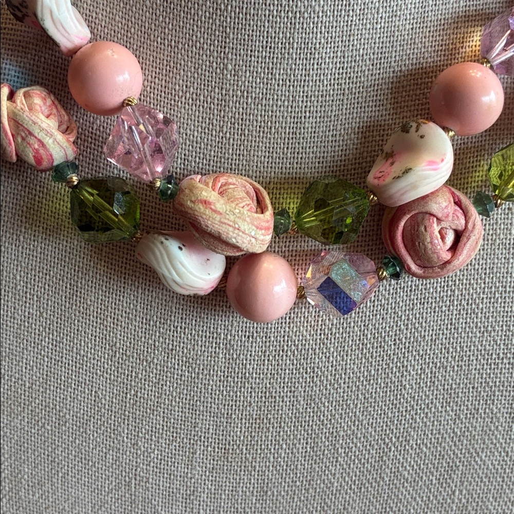 Vintage Vendome Double Strand Art Glass Rolled Rose Crystal Choker Necklace - Picture 2 of 5